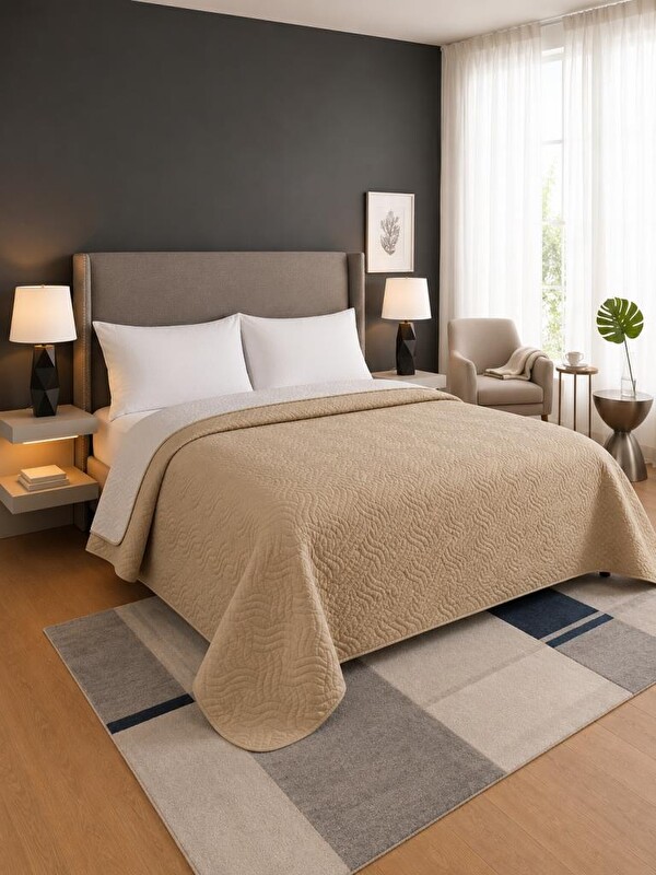 Çeyiz Diyarı Nova Ultrasonik Kapitoneli Çift Taraflı Çift Kişilik 200x220 cm Kırlentsiz Tek Pike Bej