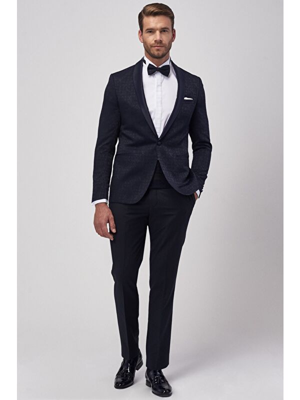 Altınyıldız Classics Erkek Lacivert Slim Fit Desenli Smokin Damatlık