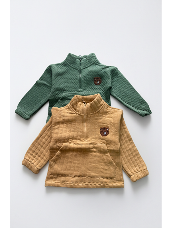 Magu Unisex Çocuk Pamuklu Ayıcık Nakışlı Fermuarlı Sweatshirt – Sıcak Ve Yumuşak Kumaş