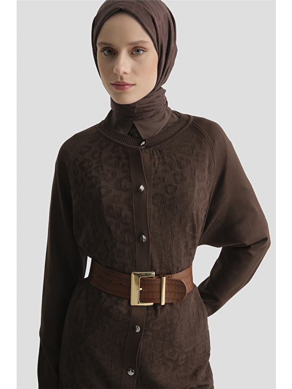 ARMİNE Jakarlı Triko Hırka 25Kd2306 Kahve