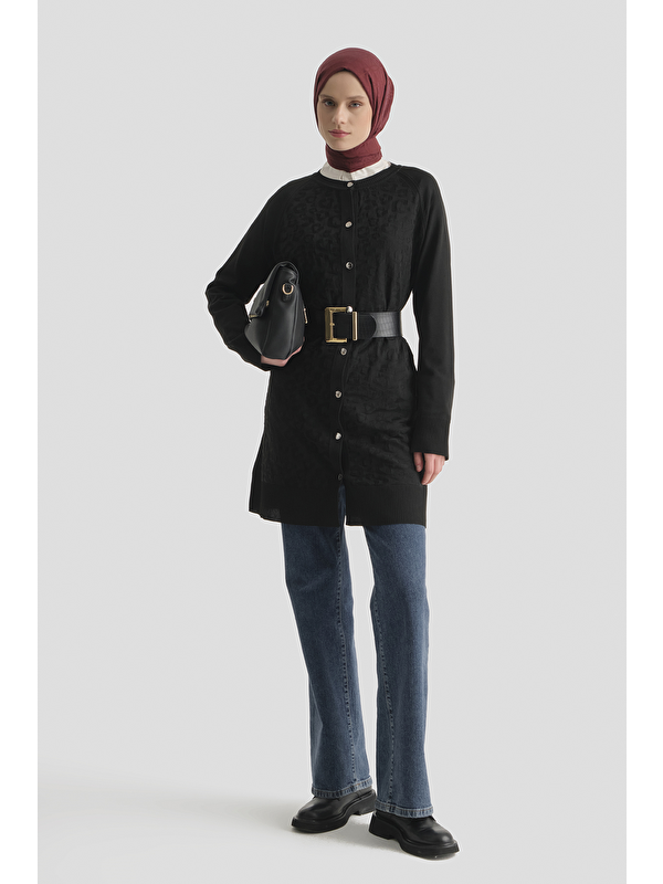 ARMİNE Jakarlı Triko Hırka 25Kd2306 Sİyah