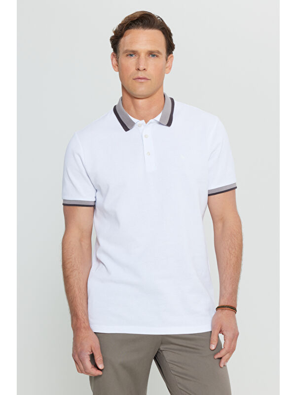 Altınyıldız Classics Erkek Beyaz %100 Pamuk Slim Fit Dar Kesim Polo Yaka Tişört
