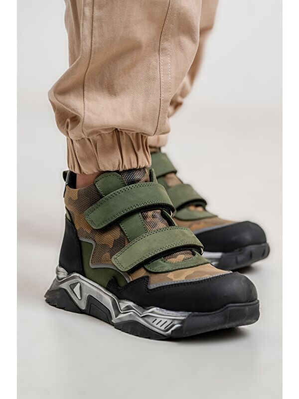 Erkek Çocuk Haki Hakiki Deri Suya Dayanıklı Günlük Bot - Görsel 3