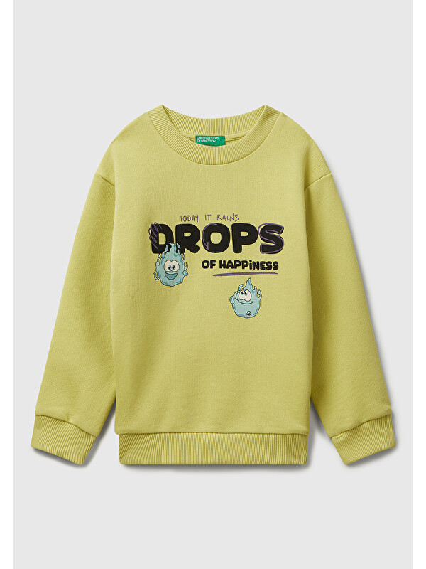 United Colors Of Benetton Erkek Çocuk Hardal Çok Renkli Baskılı Relaxed Fit Sweatshirt