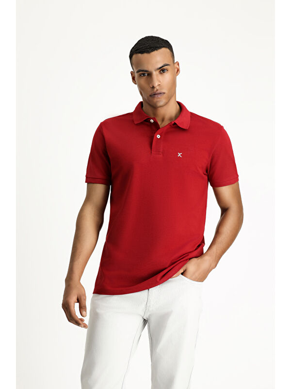 Kiğılı Polo Yaka Slim Fit Dar Kesim Nakışlı Pamuk %100 Pamuk Tişört
