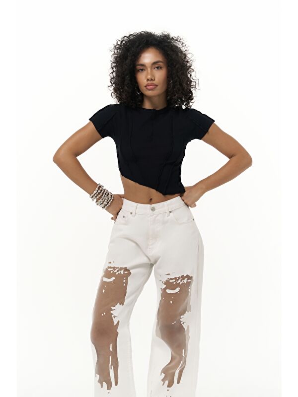 Mai Collection Norris Asimetrik Siyah Crop