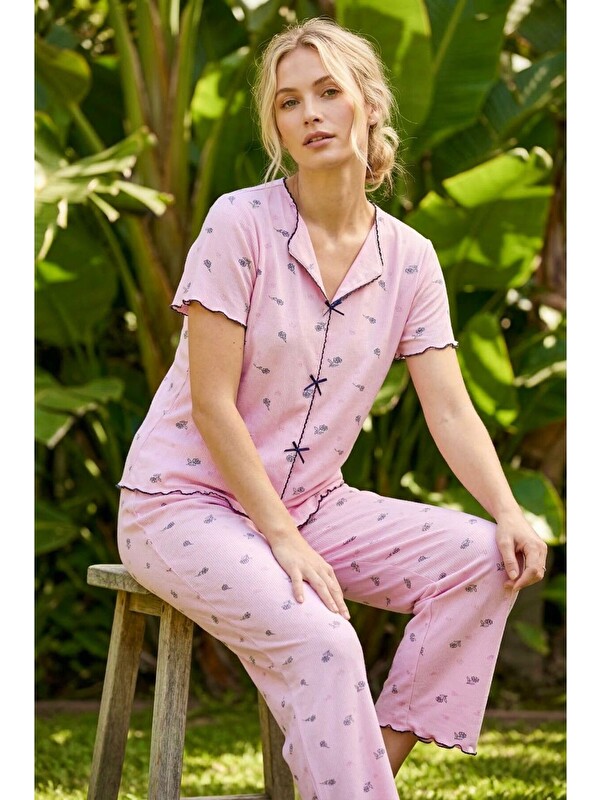 Siyah İnci Fitilli Kaşkorse Örme Pijama Takım 26120553