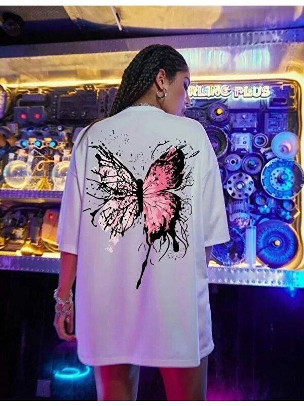 Jane's Unisex Baskılı Oversize T-Shirt - Beyaz
