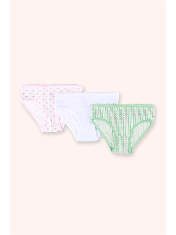 Panço Kız Çocuk Çiçek Desenli 3'lü Slip Seti