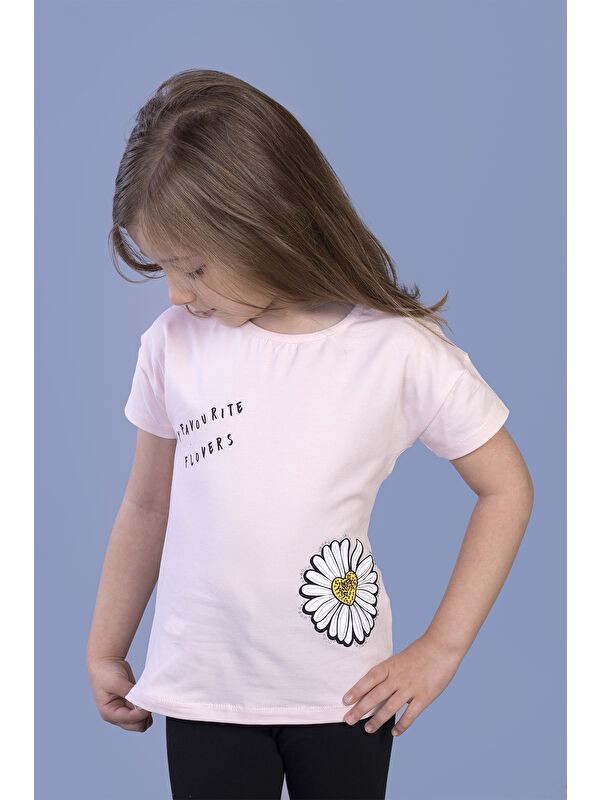 Toontoykids Kız Çocuk Papatya Baskılı Tişört