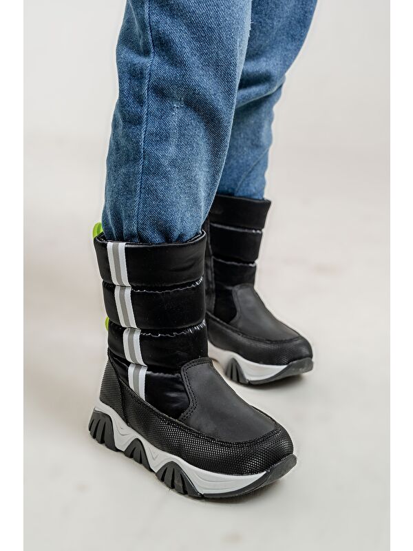 Erkek Çocuk Siyah Suni Deri Suya Dayanıklı Kürklü Günlük Bot - Görsel 2