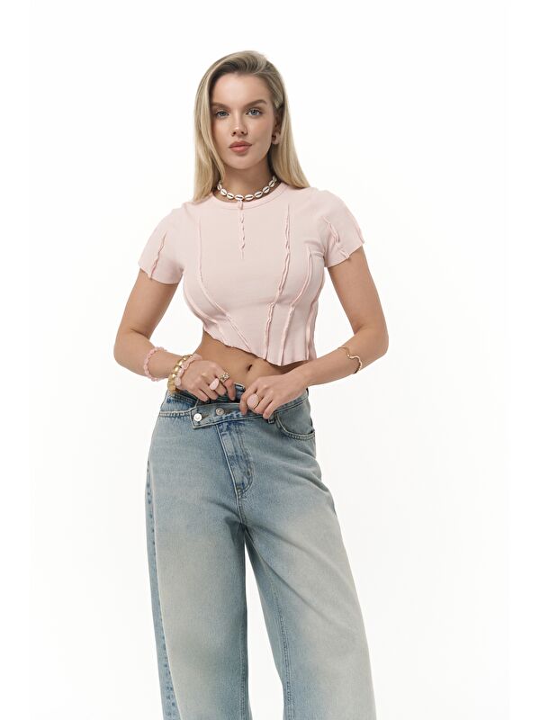 Mai Collection Norris Asimetrik Pembe Crop
