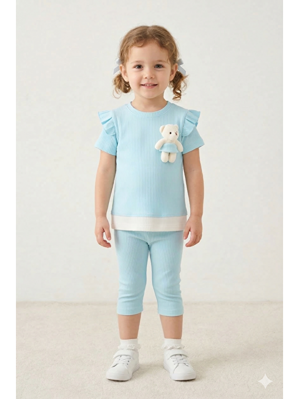 Harika Kids Kız Bebek Ayıcıklı Yazlık Alt Üst Takım %100 Pamuk Penye 1-3 Yaş