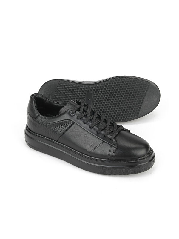 Erkek Hakiki Deri Sneaker 1531026ZH12 Siyah - Görsel 5