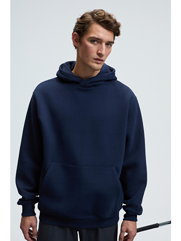GRIMELANGE AMOS Erkek Yumuşak Kumaşlı 3 İplik Oversize Kapüşonlu Kanguru Cepli LACİVERT Sweatshirt
