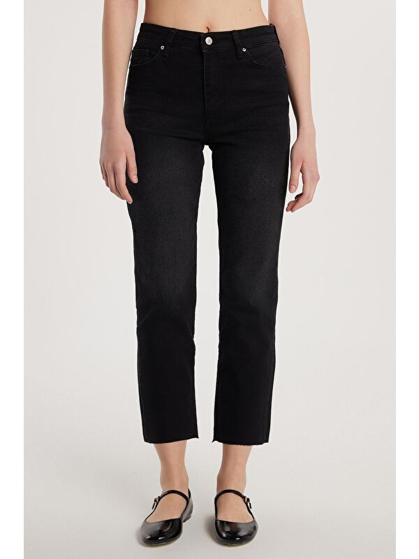 TUDORS Kadın Regular Fit Cepli Geniş Paça Füme Jean Jean Pantolon
