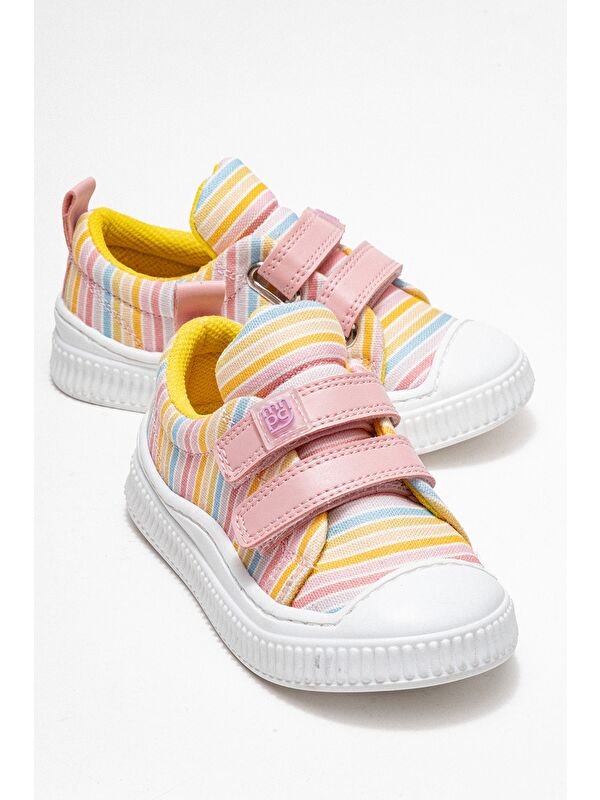 Kız Çocuk Pudra Çizgili Sneaker Ayakkabı - Görsel 2