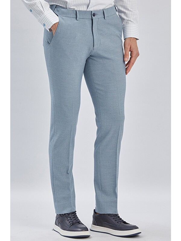 İMZA Mavi Esnek Lastikli Yandan Cepli Casual Slim Fit Ayarlanabilir Kemer Pantolon 1003240162