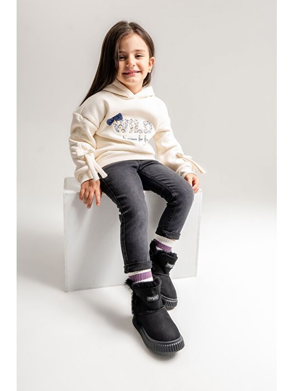 Kız Çocuk Siyah Hakiki Deri Hakiki Kürklü Suya Dayanıklı Bot - Görsel 3