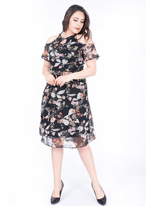 Mylinemoda Omuzları Açık Astarlı Şifon Elbise