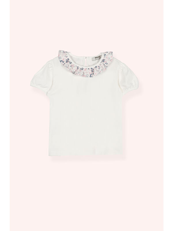 Panço Kız Çocuk Yakası Fırfırlı T-Shirt Pembe