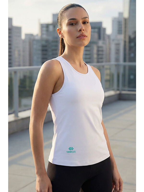 Tommylife Beyaz Standart Fit Çapraz Sırt Detaylı Kadın Spor Atlet - 97296