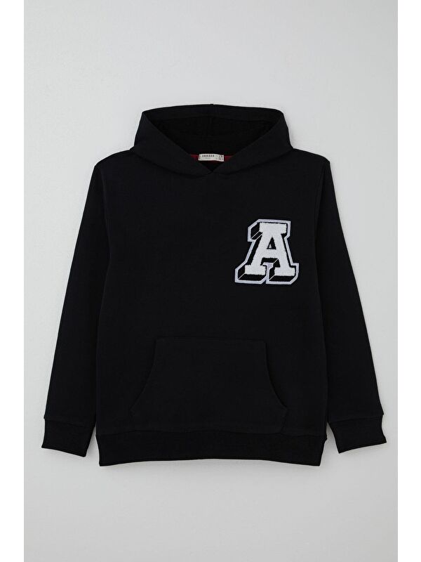 Breeze Erkek Çocuk Sweatshirt A Harfi Yazı Nakış Armalı Siyah (9-14 Yaş)