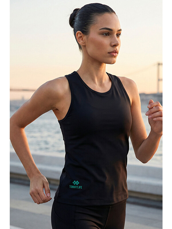 Tommylife Siyah Standart Fit Çapraz Sırt Detaylı Kadın Spor Atlet - 97296