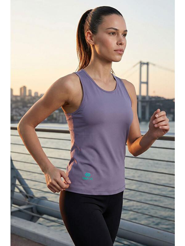 Tommylife Eflatun Standart Fit Çapraz Sırt Detaylı Kadın Spor Atlet - 97296