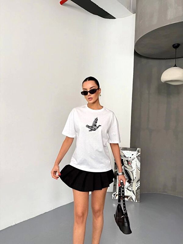 Jane's Kısa Kol Baskılı T-shirt - Beyaz