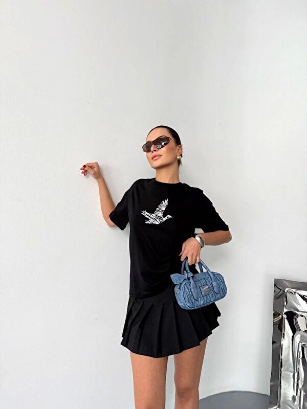 Jane's Kısa Kol Baskılı T-shirt - Siyah