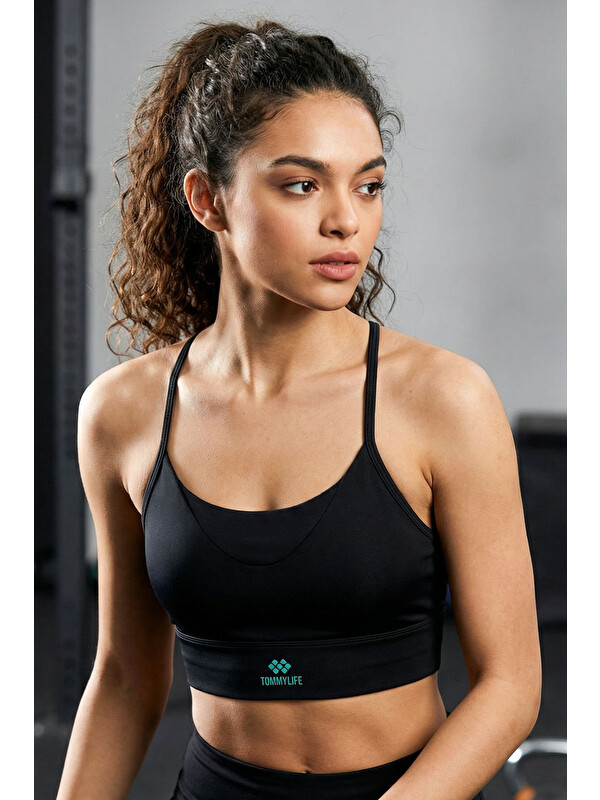 Tommylife Siyah Standart Fit Baskılı Sırt Detaylı Kadın Spor Büstiyer - 97300