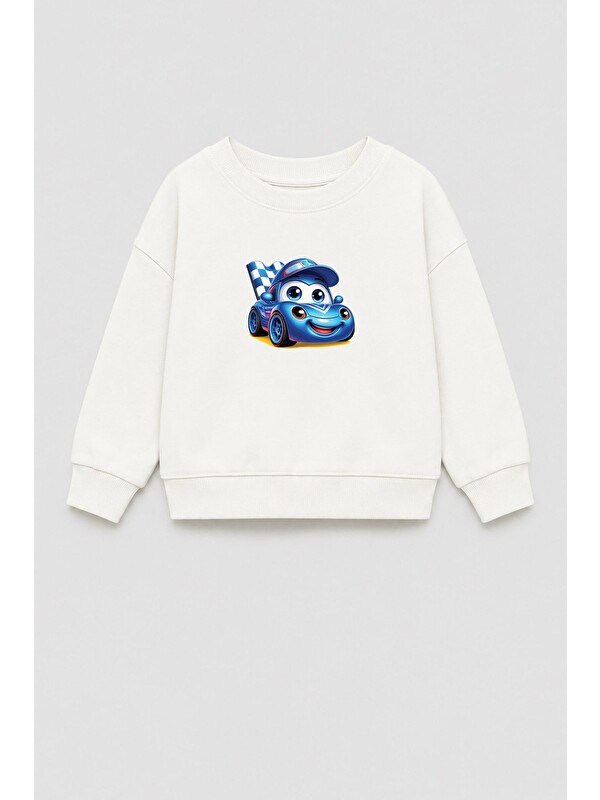 Monila Erkek Çocuk 3 İplik Kumaş Araba Baskılı Pamuklu Sweatshirt
