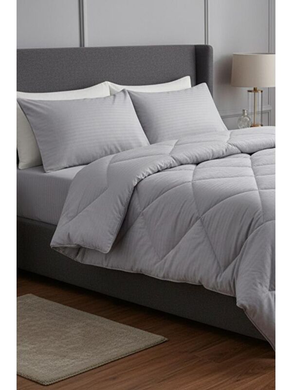 Çeyiz Diyarı Satin Pollysaten Comforter Çift Kişilik Yorgan Seti Gri