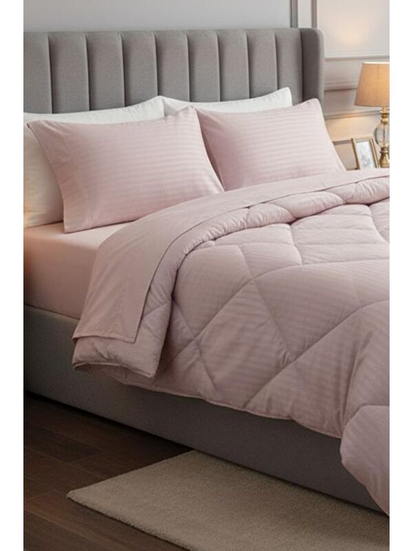 Çeyiz Diyarı Satin Pollysaten Comforter Çift Kişilik Yorgan Seti Pudra