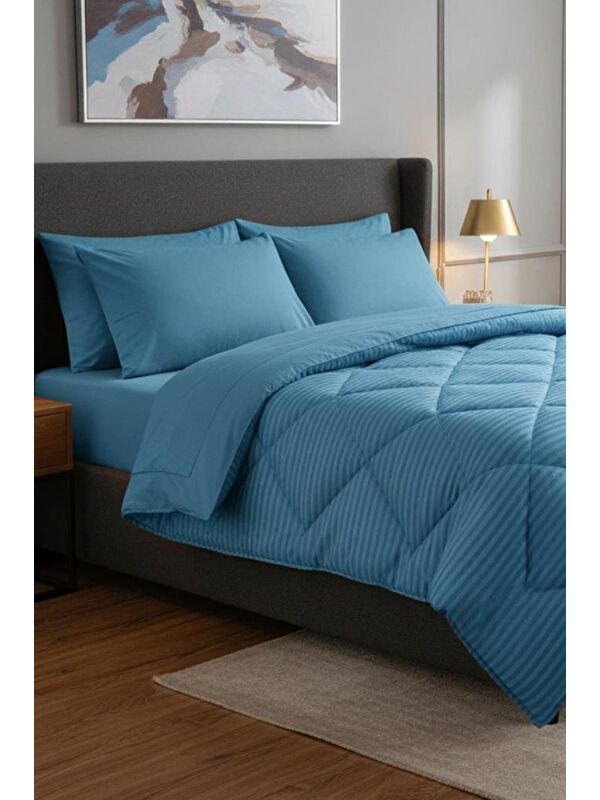 Çeyiz Diyarı Satin Pollysaten Comforter Çift Kişilik Yorgan Seti Turkuaz