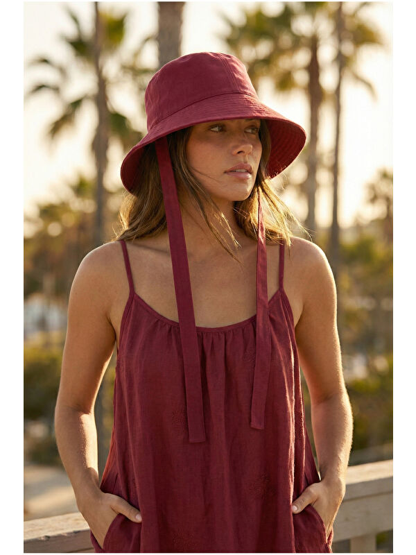 Luminos Butik Bordo Bağlama Detaylı Bucket Şapka Spk09-1 BORDO