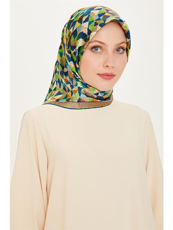 ARMİNE Geometrik Desenli Twill Saf İpek Eşarp 9214D 85 34
