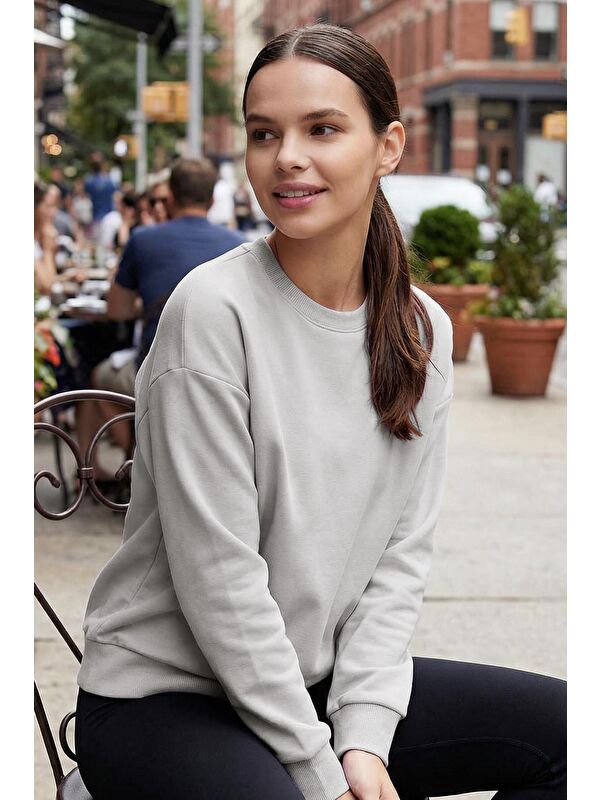 Tommylife Taş Basic O Yaka Oversize Kadın Sweatshirt - 97053