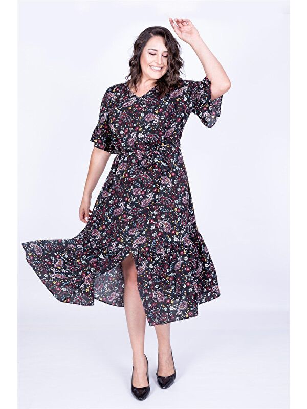 Mylinemoda Yarım Kol Fırfır Detaylı Elbise