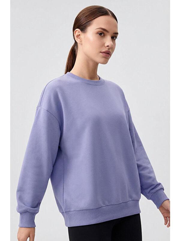 Tommylife Açık Eflatun Basic O Yaka Oversize Kadın Sweatshirt - 97053