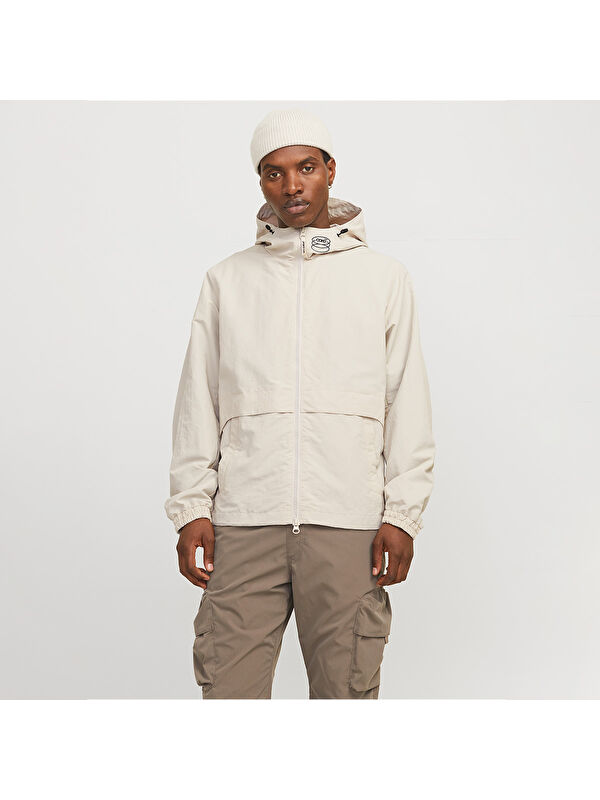 Jack & Jones Union Bej Kapüşonlu Erkek Fermuarlı Sweatshirt Hırka