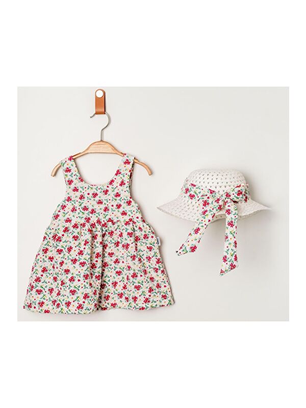 Chicsy Baby Tatlı Çiçek Desenli Şapkalı Fiyonklu Kız Bebek Elbisesi