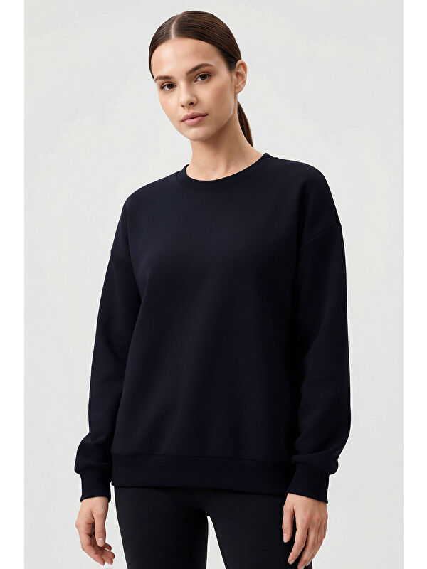 Tommylife Lacivert Basic O Yaka Oversize Kadın Sweatshirt - 97053