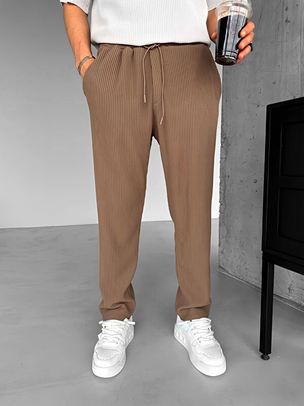 Abluka Online Baggy Fit Fitilli Rahat Erkek Pantolon Açık Kahve