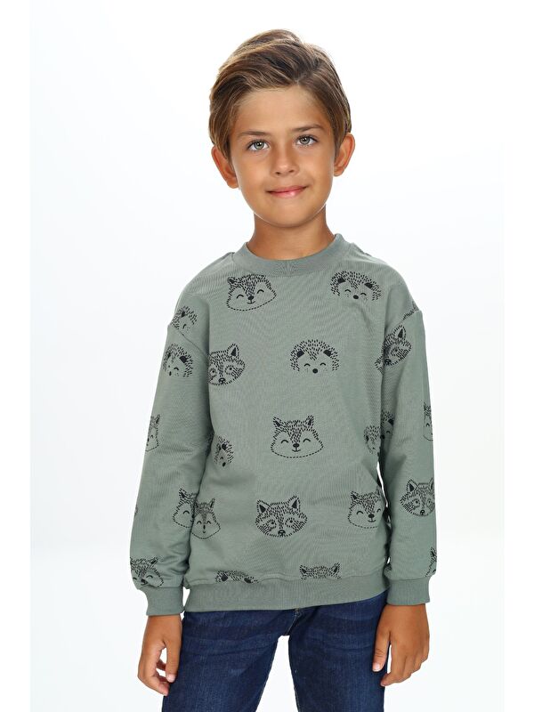 Toontoykids Erkek Çocuk Relax Fit Kapüşonlu Cepli Hafif Düşük Omuz Nakışlı Sweatshirt