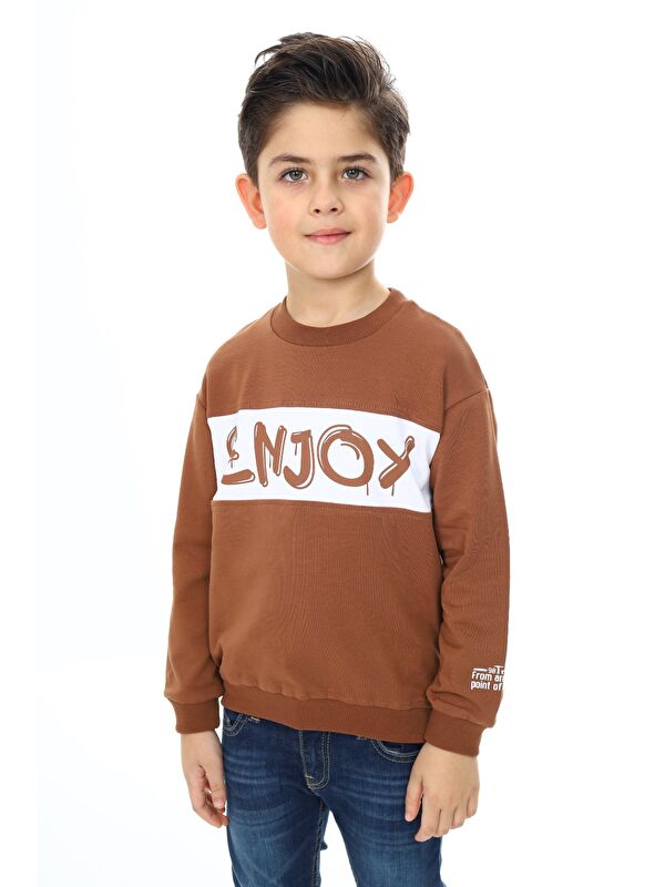 Toontoykids Erkek Çocuk Relax Fit Bisiklet Yaka Düşük Omuz Baskılı Sweatshirt
