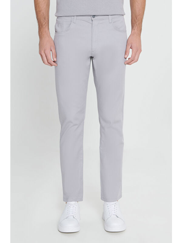 Altınyıldız Classics Erkek Gri Comfort Fit Rahat Kesim Pamuklu Armürlü 5 Cep Greensboro Pantolon