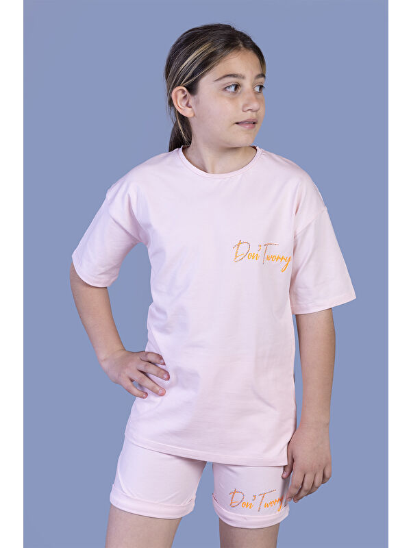 Toontoykids Kız Çocuk Baskılı Taş İşlemeli Şortlu Takım