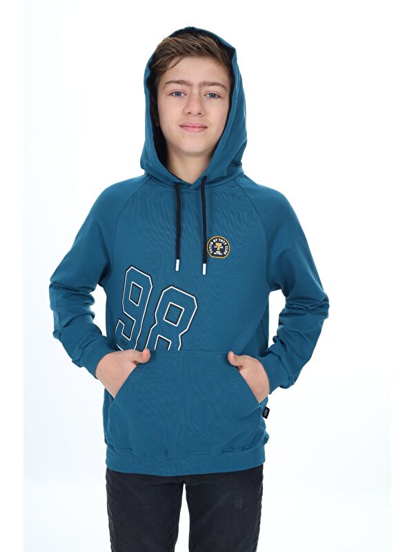 Toontoykids Erkek Çocuk Relax Fit Kapüşonlu Cepli Hafif Düşük Omuz Baskılı Sweatshirt